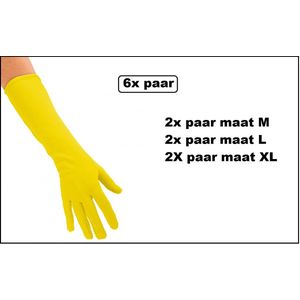 6x Paar Handschoenen lang geel assortie maten M, L en XL - Themafeest | Gala | Sinterklaas | Piet | Sint | Pieten | Handschoen