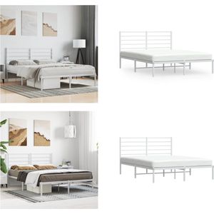 vidaXL Bedframe met hoofdbord metaal wit 120x200 cm - Bedframe - Bedframes - Tweepersoonsbed - Bed