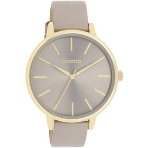 OOZOO Timepieces - Goudkleurige OOZOO horloge met taupe leren band - C11291