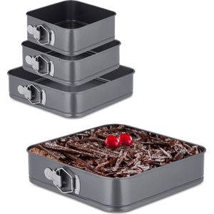 Relaxdays springvormen - set van 4 - bakvorm vierkant - taartvormen 18 / 20 / 26 / 28 cm