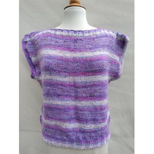 Handgebreide trui korte mouw in wit, lila, paarstinten