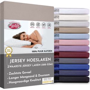 Double Jersey Hoeslaken - Hoeslaken 100x200+30 cm - 100% Katoen  Parel Grijs