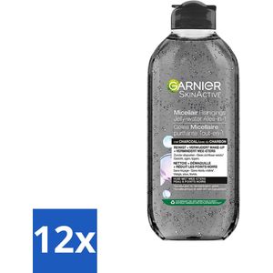 12 x Garnier - SkinActive - Micellair Jelly-water - Alles-in-1 - Charcoal - 400 ml - Reiniger - Micellair Water - Houtskool - Gezichtsreiniger - Onzuivere Huid