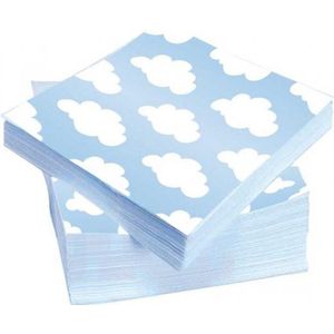 20x Wolken geboorte jongen thema servetten 33 x 33 cm - Papieren wegwerp servetjes - Geboorte jongen/blauw/witte wolken kraamfeest/versieringen/decoraties