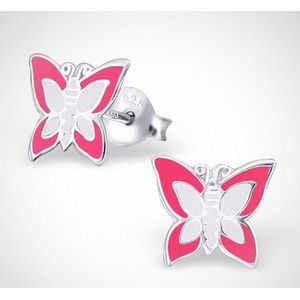 Zilveren oorstekers voor kinderen - vlinder - roze-wit