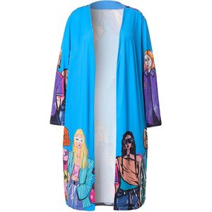 Angel of Style - Dames - Kimono jersey vrouwenmotief - Mineraalblauw - Maat 56