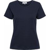 &Co woman - B-Navy - T-shirt - Ronde Hals - Korte Mouwen - Ribstof