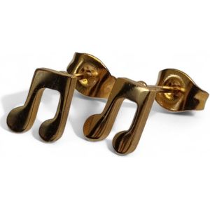 Aramat jewels ® - Zweerknopjes muziek oorbellen goudkleurig chirurgisch staal 7mm