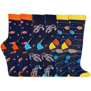 Kindersokken | Grappige sokken | Print: Astronaut | Kleur: Blauw | Maat: Diverse maten | 6 paar