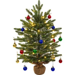 Uten kleine kerstboom - mini kerstboompje met verlichting - 50 LED - Mini kerstboom met decoratie - 18 mini Kerstballe - H60 x Ø38 cm