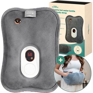 Zenwave - Warmwaterkruik - Grijs - Elektrische Kruik met Hoes - Digitaal Display