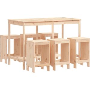 vidaXL 7-delige Barset - Massief Grenenhout - Duurzaam Houten Barset - Bartafel - Barkrukken - Buitendecoratie - Tuinbar