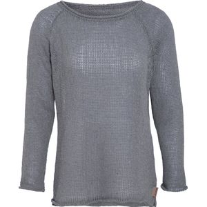 Knit Factory Jasmin Gebreide Dames Trui - Trui dames - Pullover voor de lente en zomer - Zomer trui dames - Damestrui - Duurzaam & milieuvriendelijk - Boothals - Lange mouw - Licht Grijs - 36/38 - 80% Gerecycled katoen