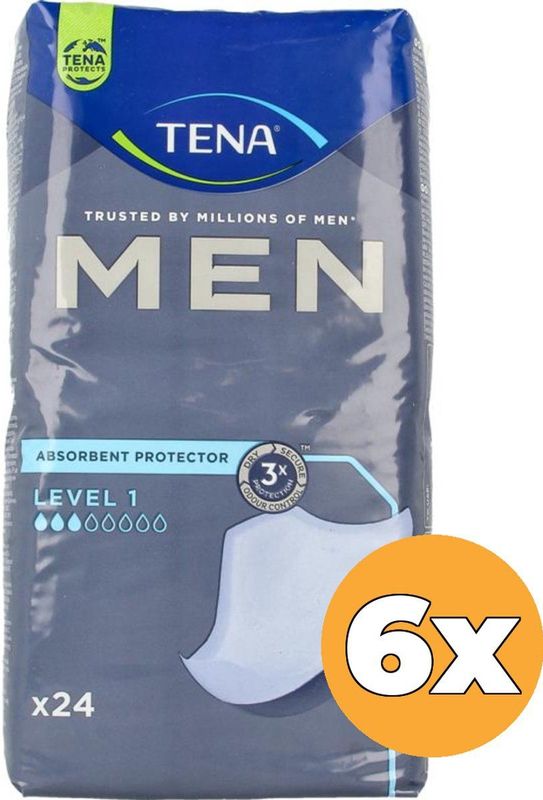 TENA Men Level 1 - Inleggers - 24 Stuks - Discreet en Drievoudige Bescherming
