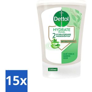 15 x Dettol - Wasgel Navulling - Hydrate - Aloë Vera & Bamboe - 250 ml - No-touch Zeep - Duurzame Zeep - Zeep Dispenser
