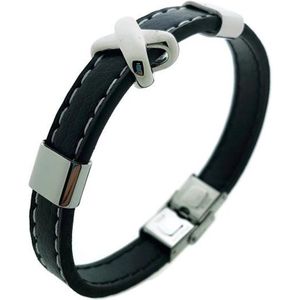 Leren armband met stalen kruis- zwart - heren - 22 cm