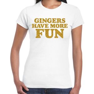 Bellatio Decorations Verkleed T-shirt dames - gingers more fun - wit - glitter goud - themafeest fout/goud/stout XS