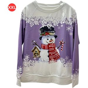Livano Kersttrui - Dames - Foute Kersttrui - Christmas Sweater - Kerst Sweater - Christmas Jumper - Pyjama - Pullover - Sneeuwpop - Paars - Maat XXL
