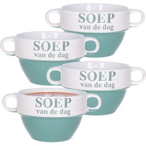 Soepkommen - 4x - Soep van de dag - keramiek - D12 x H8 cm - groen - Stapelbaar