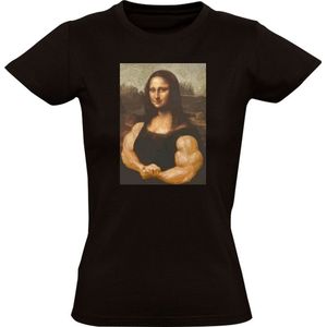 Mona Lisa Portret Met Spierballen Dames T-shirt - kunst - schilderij - da vinci - kunstenaar - gym - sportschool - fitness - humor - grappig - cadeau