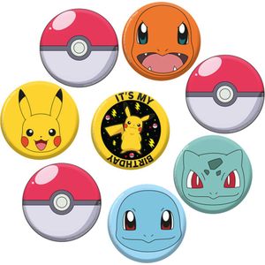 Amscan - Pokemon - Pickachu - Verjaardag - Button set - 8 Stuks - 7 Cm.