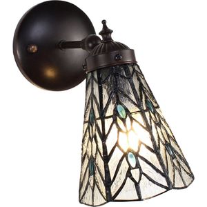 HAES DECO - Wandlamp Tiffany 17x12x23 cm Transparant Glas Metaal Rond Muurlamp Sfeerlamp Tiffany Lamp