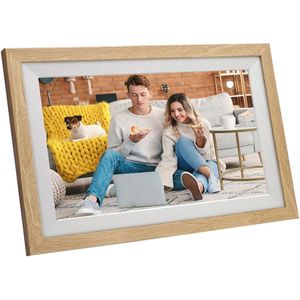 Digitale Fotolijst met WiFi en Frameo App- Samigo - 15.6 Inch HD+ IPS Display - Fotokader met Touchscreen -XL scherm - 32GB - Licht bruin