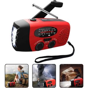 Multifunctionele FM Radio - Oplaadbaar via USB, Zonne-energie & Handmatig - 3 LED-Zaklampen & Powerbank - Compact en Waterbestendig - Ideaal voor Kamperen, Wandelen en Noodsituaties