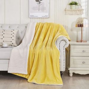Livano Deken - Pluche - Wollen - Dekentje - Fleece - Plaid - Knuffeldeken - Bank Deken - 2 Persoons Groot - Geel