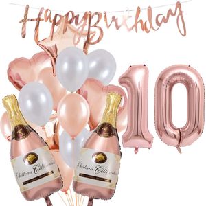 10 Jaar Verjaardag Cijferballon 10 - Feestpakket Snoes Ballonnen Pop The Bottles - Rose White Versiering