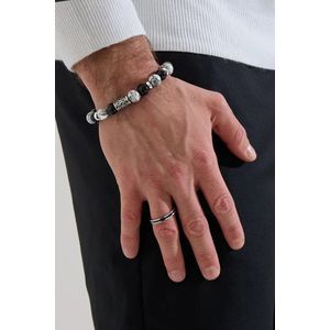 Heren armband kralen zilveren details - bruin