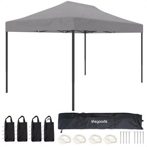 LifeGoods Partytent - Paviljoen - 3x4.5 m - Easy Up - Opvouwbaar - Waterdicht - Draagtas met Wieltjes - Donkergrijs