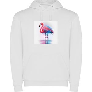 Witte unisex hoodie met “ Kleurrijke Flamingo“ Print Full merk Roly maat 140 9/10 jaar