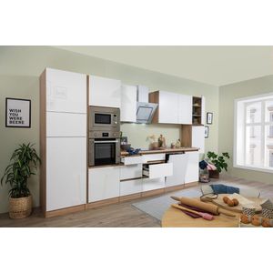Goedkope keuken 395  cm - complete keuken met apparatuur Lorena  - Eiken/Wit - soft close - keramische kookplaat - vaatwasser - afzuigkap - oven - magnetron  - spoelbak