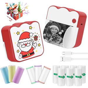 Mobiele kerstprinter - Draagbare mini-fotoprinter met 13 rollen printerpapier