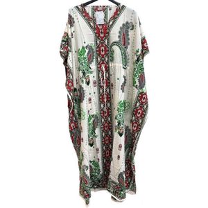 Kaftan - Jurk met print 154 One size 36-50 Créme/rood/groen