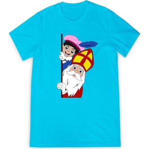 T Shirt Meisjes Jongens - Sint en Piet - Blauw - Maat 116