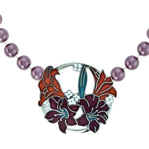 Behave Paarse parelketting met emaille bloemen hanger