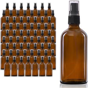 Oputec 68 x 100ml pompflessen – bruine glazen crèmespender & lotionspender – navulbaar & herbruikbaar – dicht & reisvriendelijk