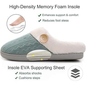 Slippers - Pluche huispantoffels - Slippers voor heren en dames - Slaapkamerslippers van traagschuim - Warme antislip lichtgewicht pantoffels - Buiten Binnen - Antislip en stevige binnenzool - Anti-geluid - Groen - Maat 36-37