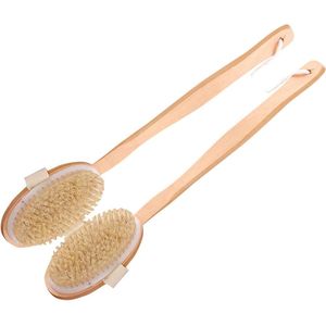 Houten borstel voor bad en lichaamsmassage - lange greep doucheborstel rugborstel (2 verpakkingen)