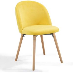 Trend24 Eetkamerstoelen set van 2 - Stoelen eetkamer - Stoelen set van 2 - Stoelen 2 stuks - Stof - Beukenhout - Geel