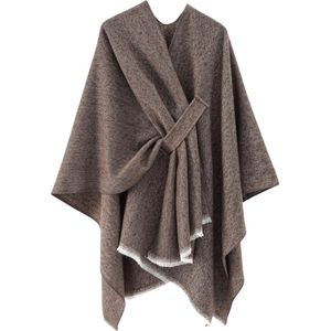 Omslagdoek Dames - One Size Gebreide Poncho van Stof Sjaal Cape - Bruin