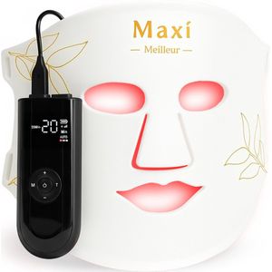 Maxi Meilleur® Pro Series led gezichtsmasker lichttherapie wit - incl. E-book en Travel bag - Voor strakke huid met minder rimpels - huidverjongingsapparaat voor gezicht - Anti-aging LED masker met rood licht therapie - Red Light therapy mask