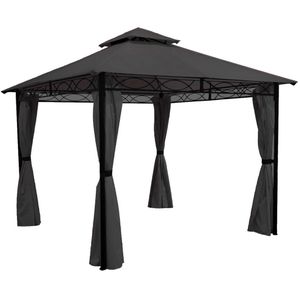 Luxe Paviljoen 3x3m – Tuinpaviljoen Antraciet – Zonder Schroeven Opzetten – 100% Waterdicht PVC gecoat 270g/m² – Met Zijwanden – Partytent / Overkapping / Tuintent – Façil
