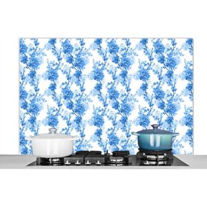 Spatscherm keuken 120x80 cm - Kookplaat achterwand Bloemen - Blauw - Hortensia - Muurbeschermer - Spatwand fornuis - Hoogwaardig aluminium