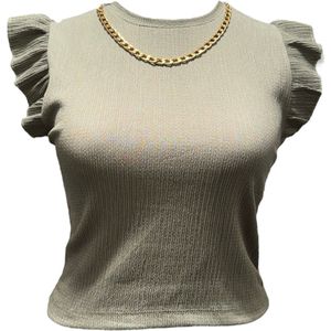 Dames blouse shirt met ruches en gouden ketting ronde hals | Groen