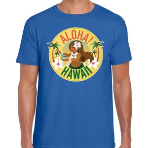 Hawaii feest t-shirt / shirt Aloha Hawaii voor heren - blauw - Hawaiiaanse party outfit / kleding/ verkleedkleding/ carnaval shirt M