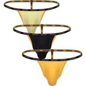SUKREW G-String Multipack 1x Gleaming Gold + 1x Trophy Black + 1x Bronze - MAAT XS - Heren Ondergoed - String voor Man - Mannen Thong