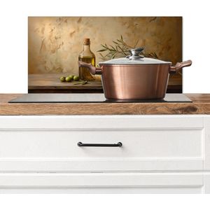 Spatscherm keuken 70x30 cm - Kookplaat achterwand Olijven - Stilleven - Vintage - Muurbeschermer - Spatwand fornuis - Hoogwaardig aluminium